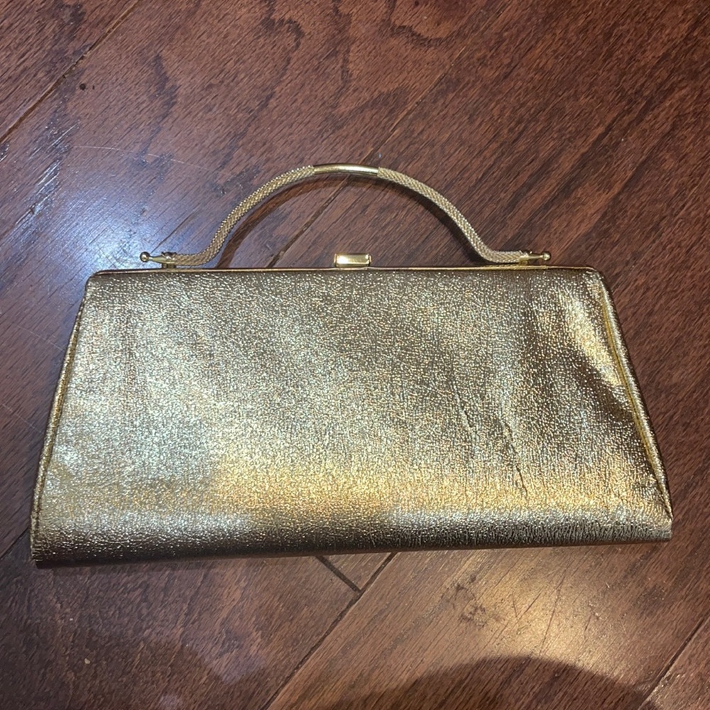 Vintage Gold Metallic Hand Bag Clutch Bag